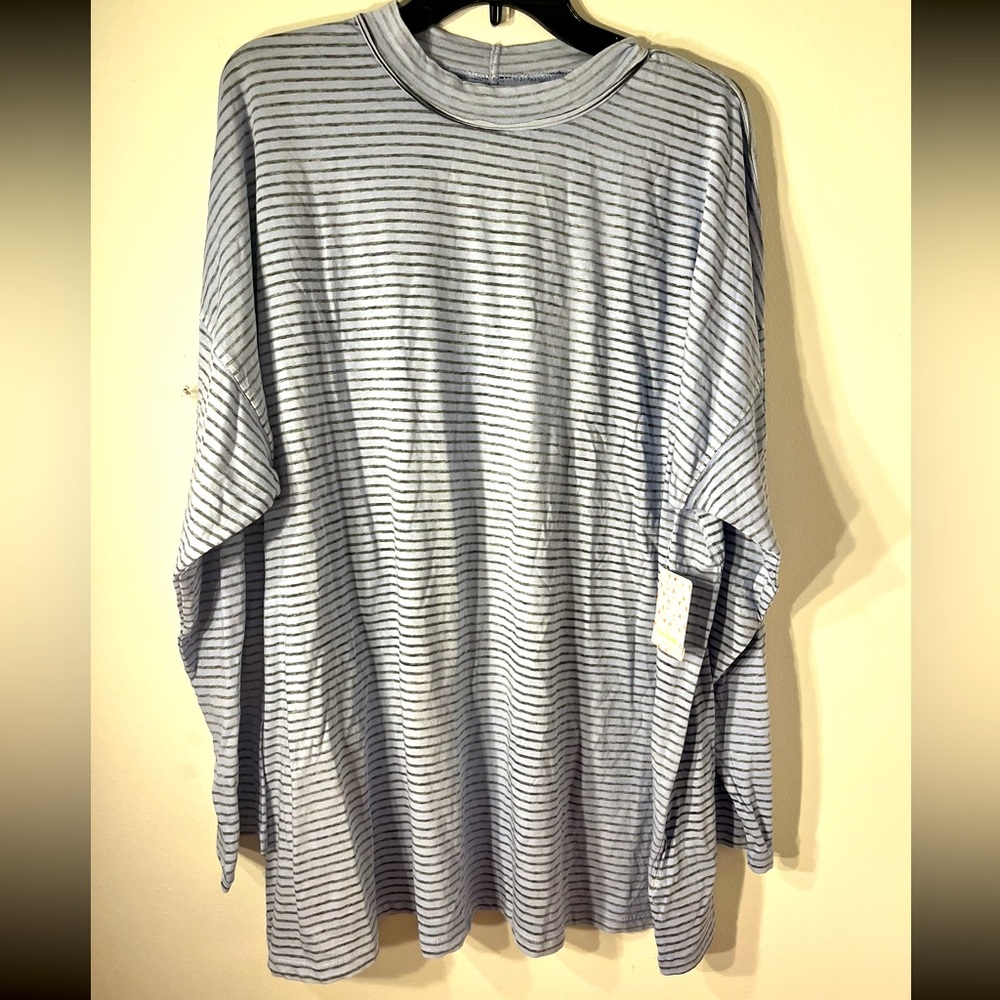 NWT We the Free People Top Inside Out Striped T Shirt Blue Gray Reverse print xl